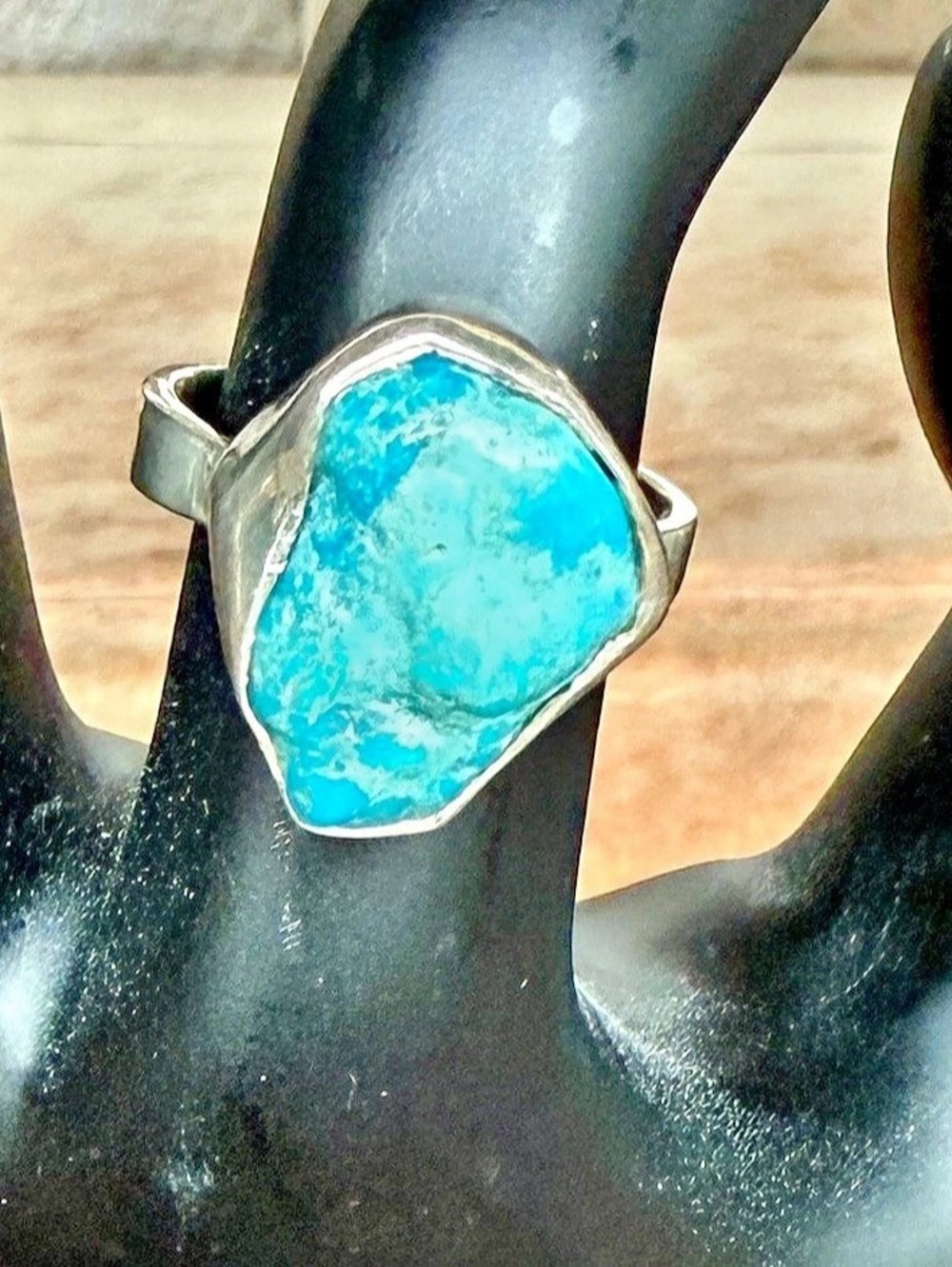 Turquoise Stone Ring, Blue & Silver, Size 7- 7 1/4